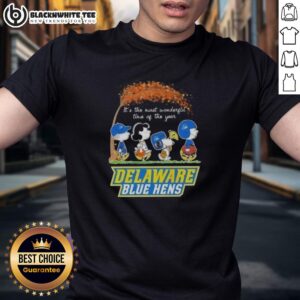 Good Peanuts Snoopy And Friends It's The Most Wonderful Time Of The Year Delaware Blue Hens T-Shirt