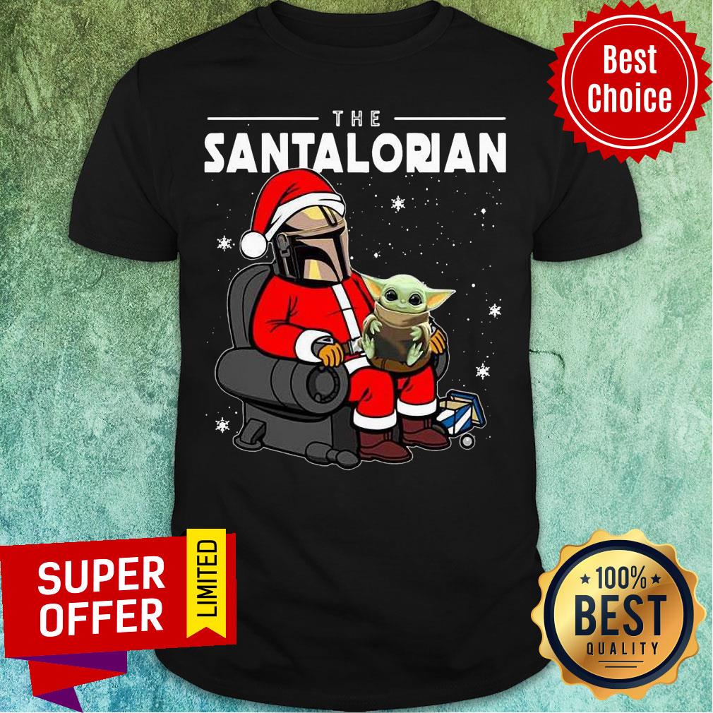 The Santalorian Santa Mandalorian Hug Baby Yoda Christmas Shirt