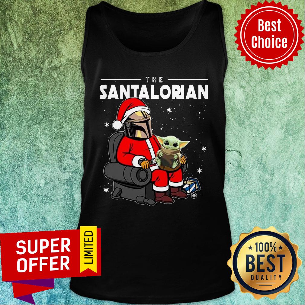 The Santalorian Santa Mandalorian Hug Baby Yoda Christmas Shirt - Image 4