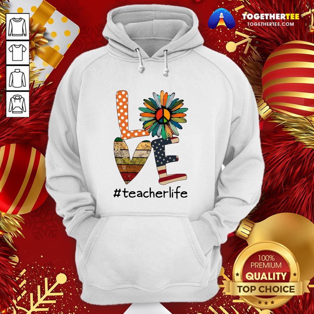 Original Sunflower And Book And Hippie Love #teacherlife American Flag Shirt - Image 5