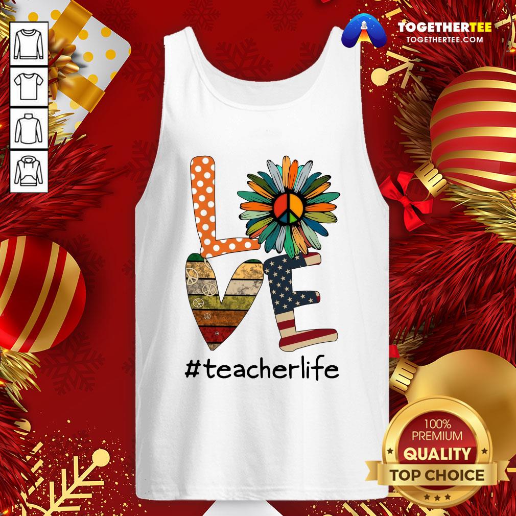 Original Sunflower And Book And Hippie Love #teacherlife American Flag Shirt - Image 3
