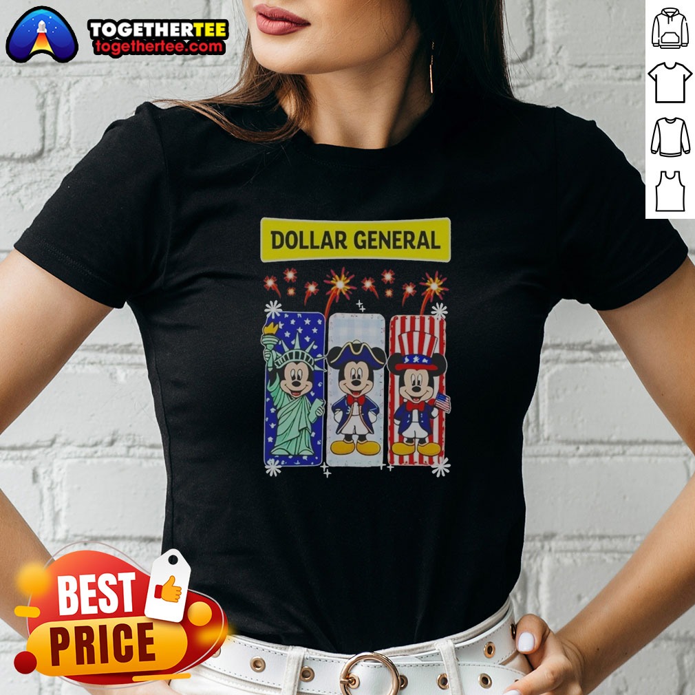 Pretty Dollar General Mickey Mouse Patriotic Characters Shirt - Image 3