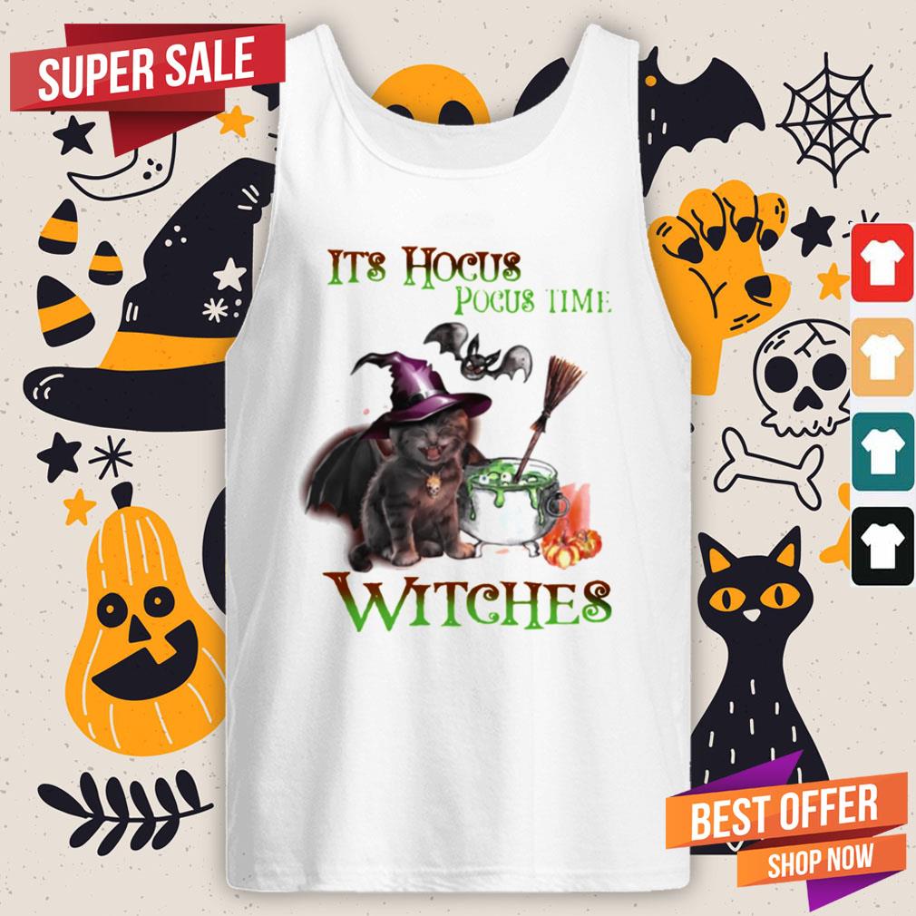 Cat Its Hocus Pocus Time Witch Halloween Shirt - Image 3