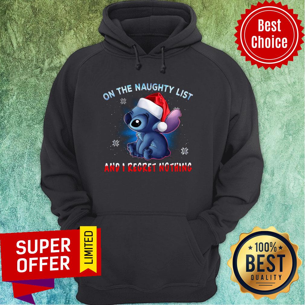 Nice Stitch Santa On The Naughty List And I Regret Nothing Christmas Shirt - Image 5