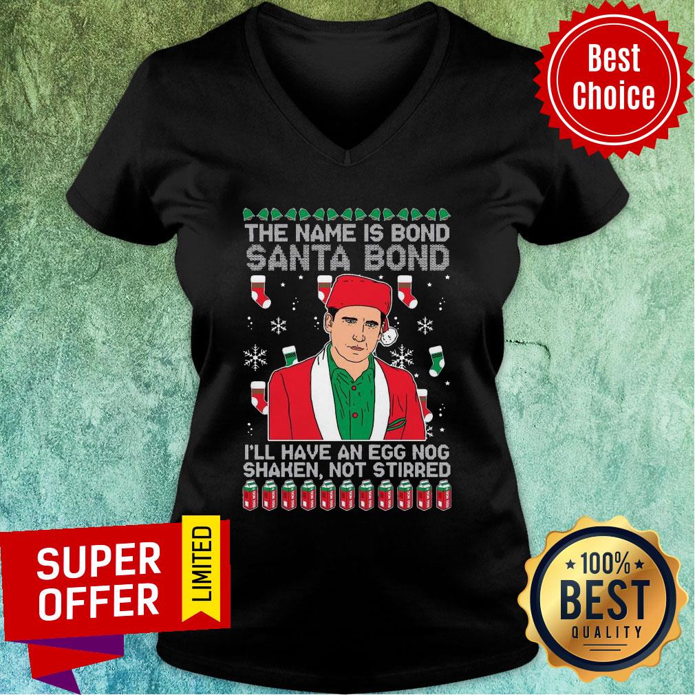 Nice The Name Is Bond Santa Bond I’ll Have An Eggnog Shaken Not Stirred Ugly Christmas Shirt - Image 2
