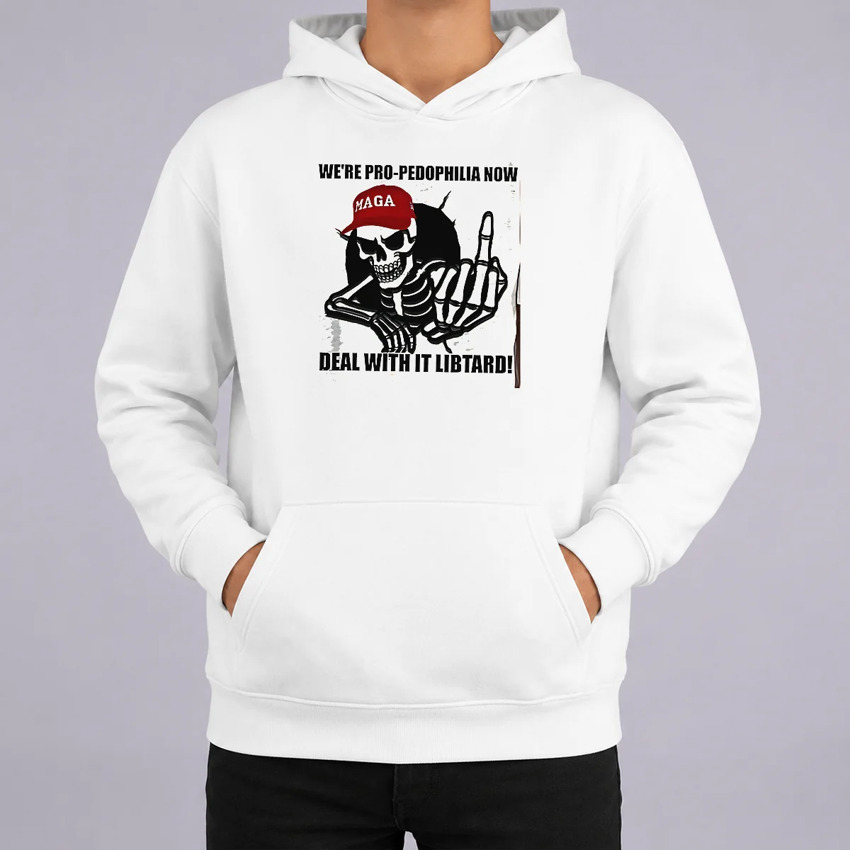 Funny Hot MAGA Skeleton Middle Finger We're Pro Pedophilia Now Deal With It Libtard Shirt - Image 5