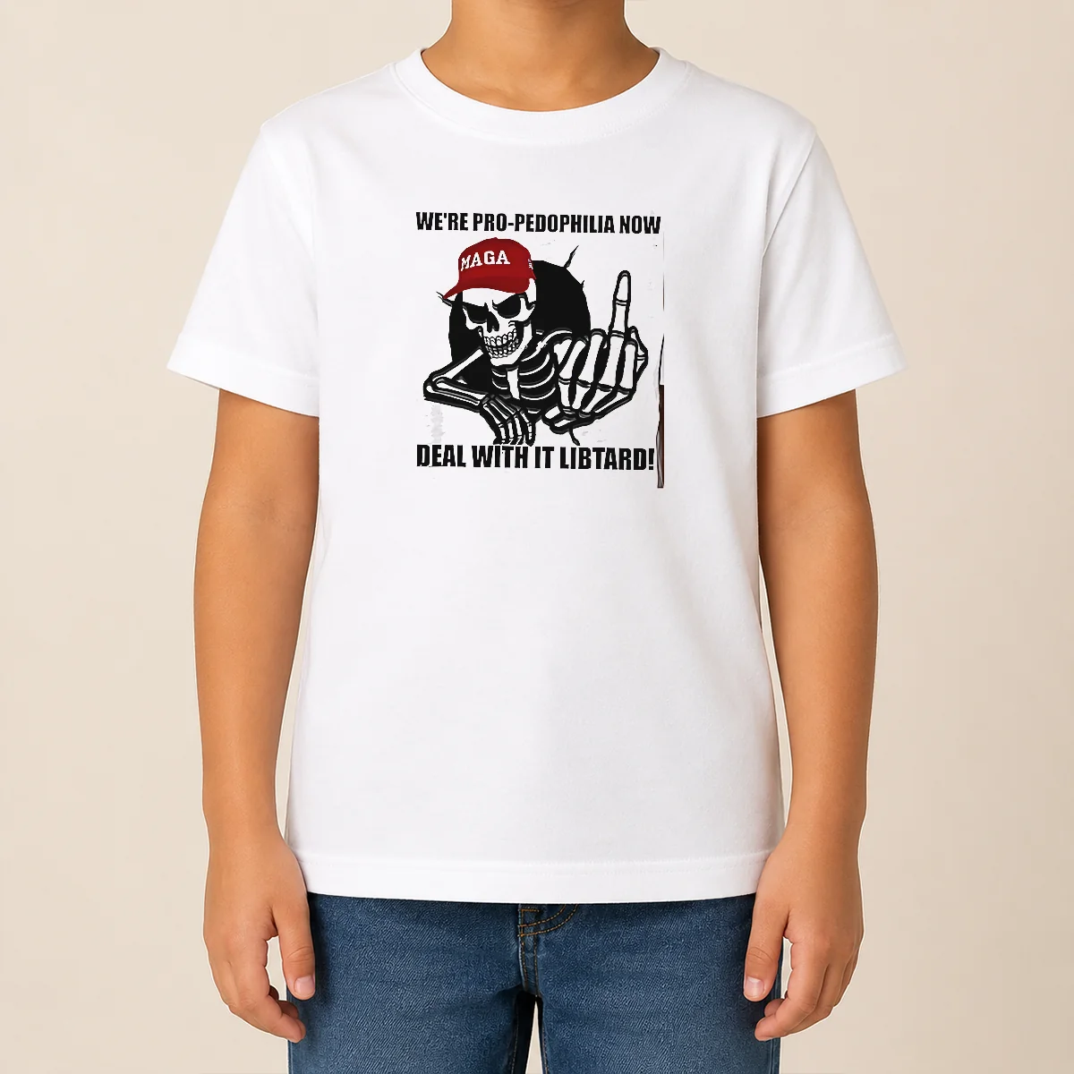 Funny Hot MAGA Skeleton Middle Finger We're Pro Pedophilia Now Deal With It Libtard Shirt - Image 9