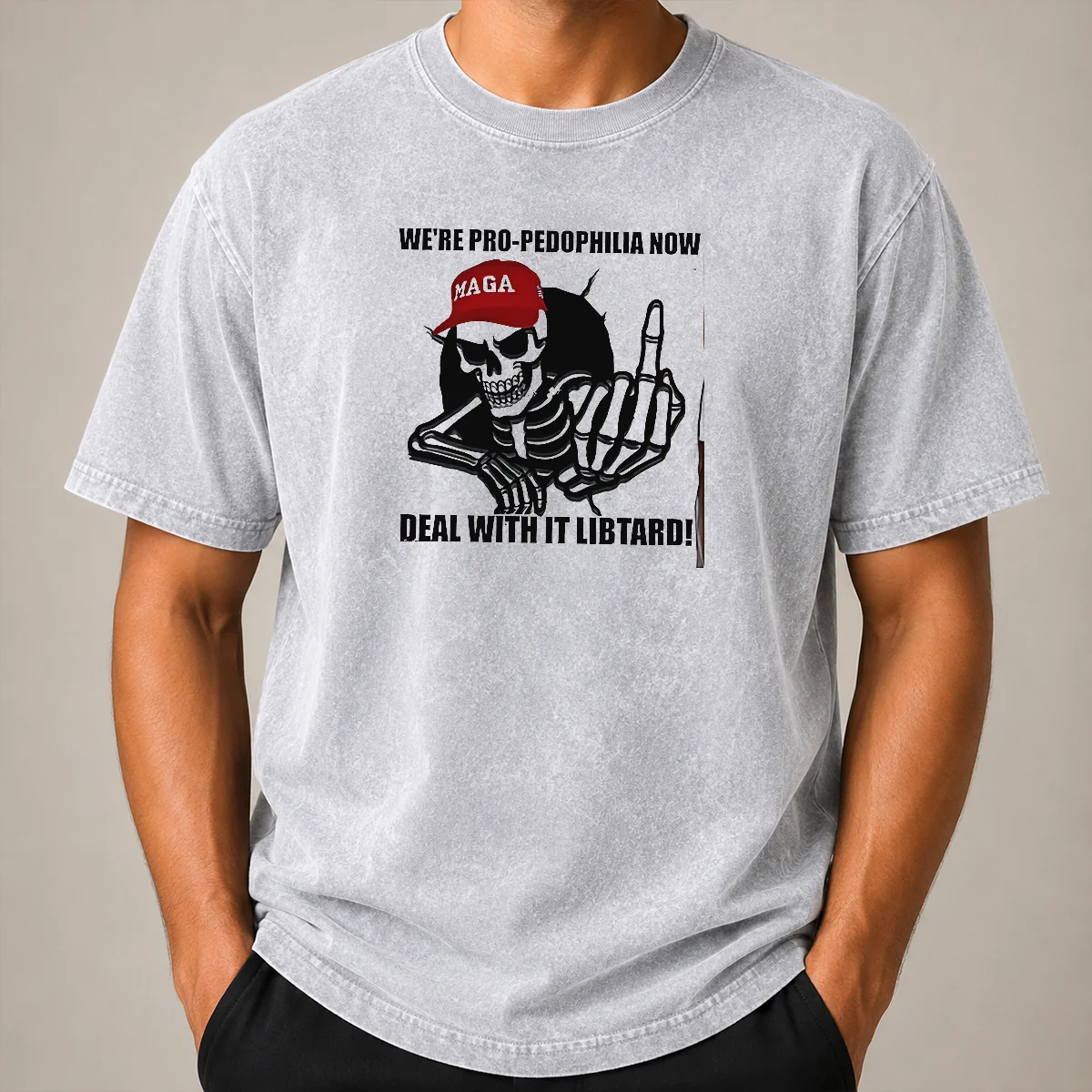 Funny Hot MAGA Skeleton Middle Finger We're Pro Pedophilia Now Deal With It Libtard Shirt - Image 8