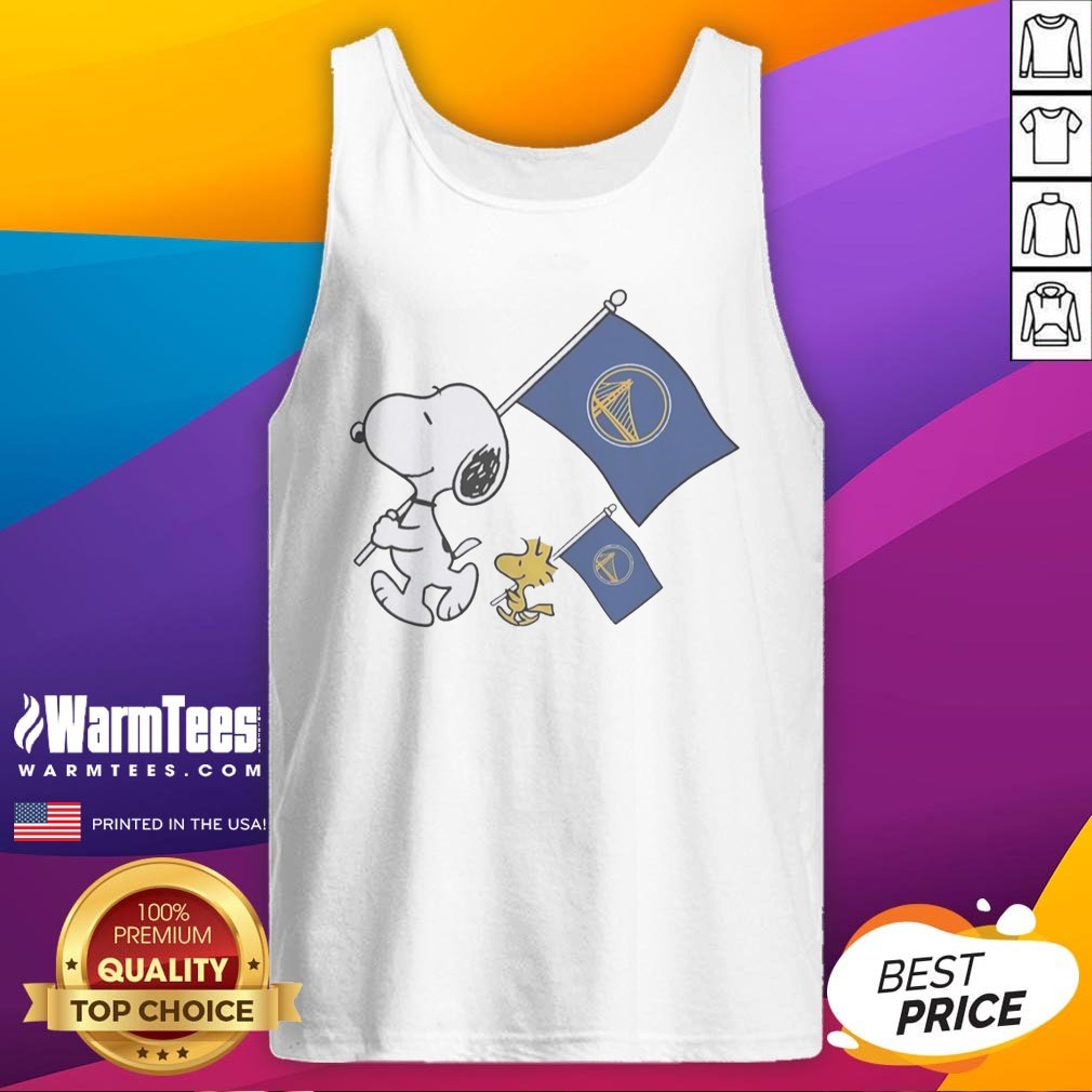 Nice Snoopy And Woodstock Holding Golden State Warriors Flags To Cheer Shirt - Image 5