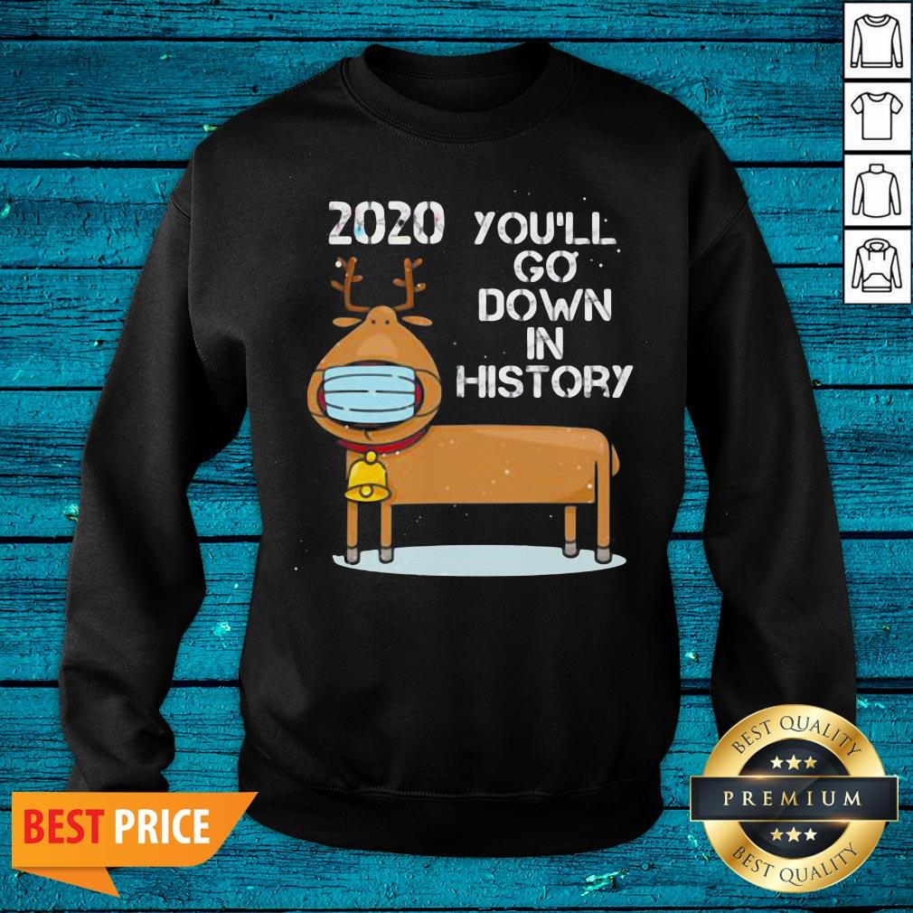 Fantastic 2020 You'll Go Down In History Reindeer Wear Mask Christmas Shirt - Image 2