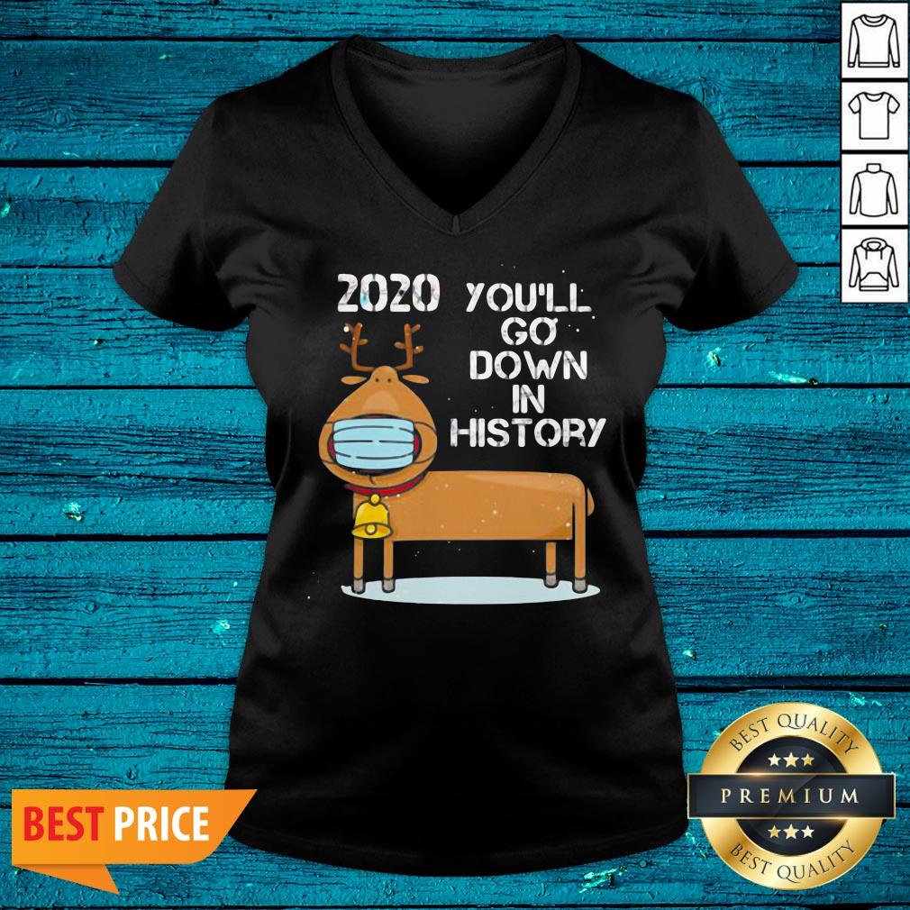 Fantastic 2020 You'll Go Down In History Reindeer Wear Mask Christmas Shirt - Image 4