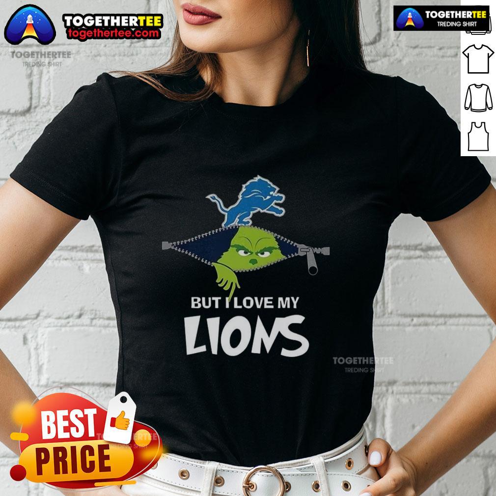 Nice Grinch Zipper I Hate People But I Love My Detroit Lions Football Christmas T-Shirt - Image 3