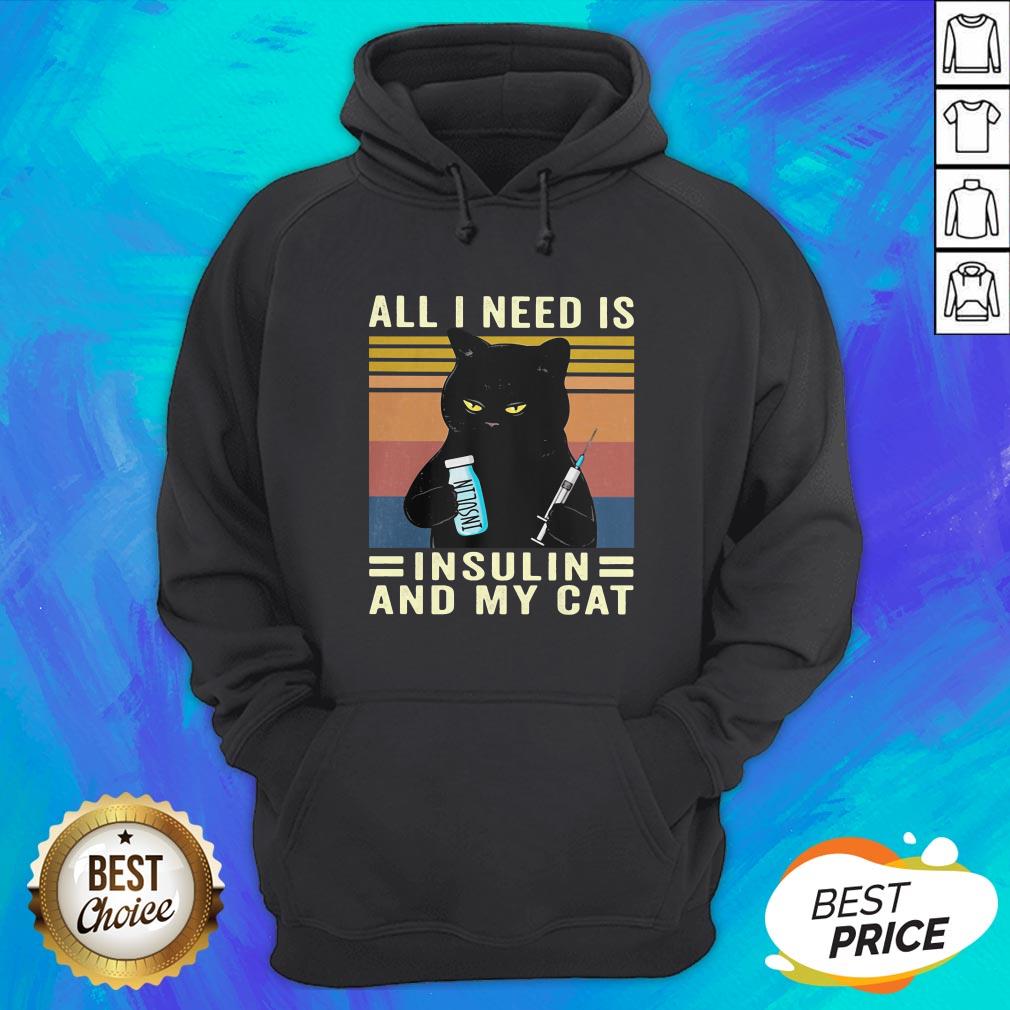 All I Need Is Insulin And My Cat Black Cat Vintage Shirt - Image 3