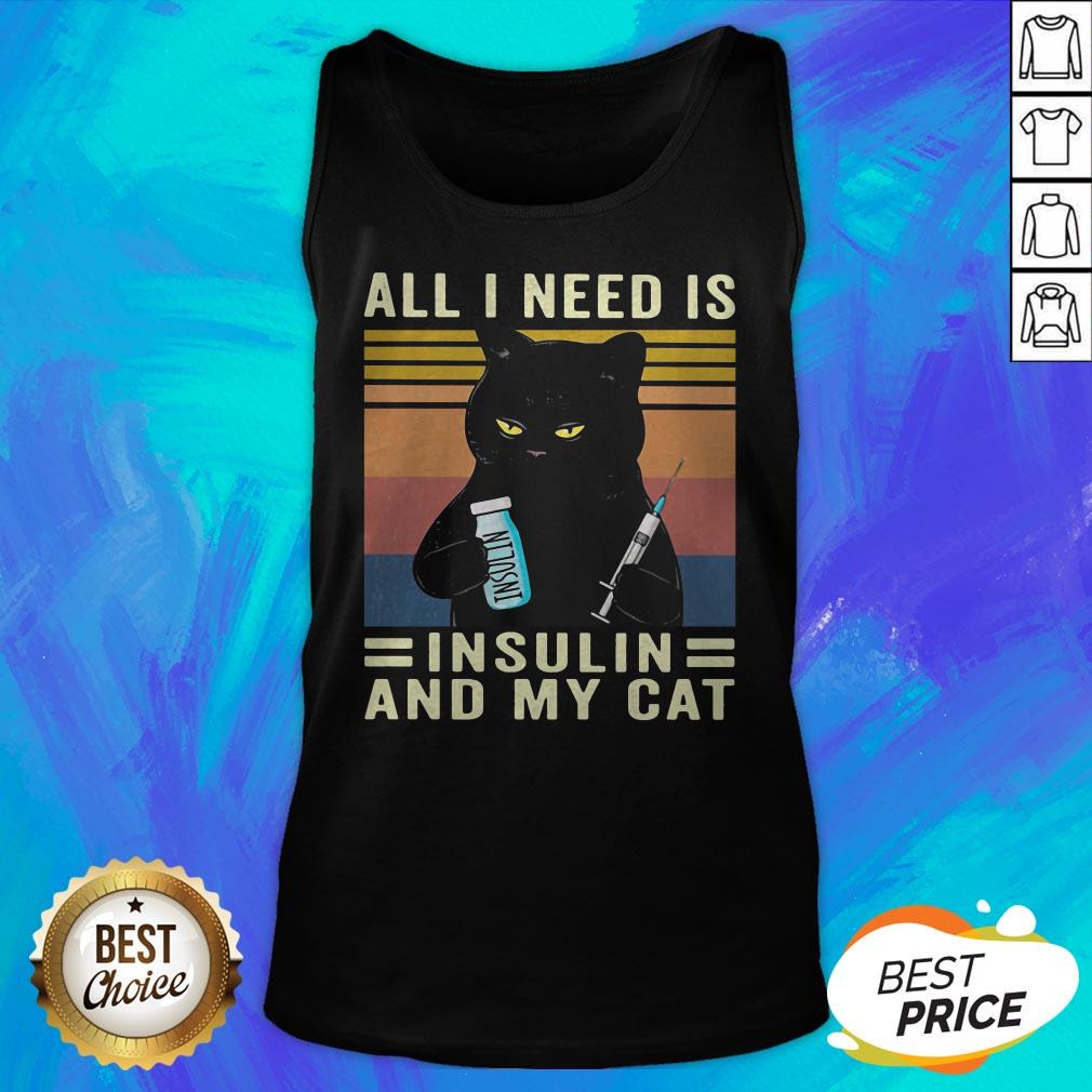 All I Need Is Insulin And My Cat Black Cat Vintage Shirt - Image 5
