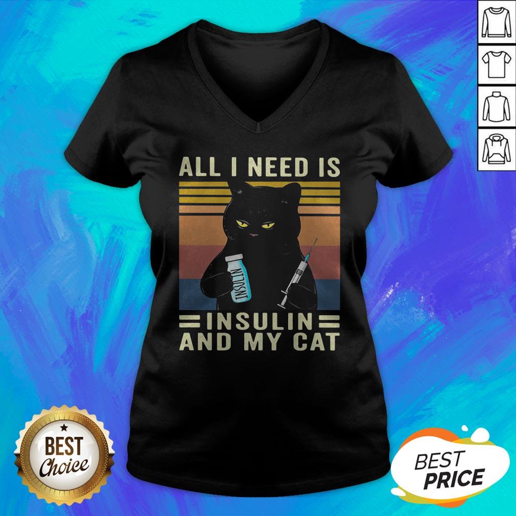 All I Need Is Insulin And My Cat Black Cat Vintage Shirt - Image 4