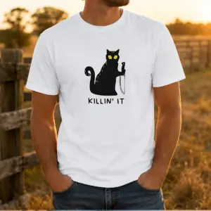Pretty Black Cat Holding Knife Killin' It Shirt