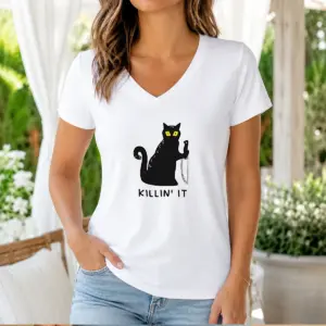 Alternative view of Pretty Black Cat Holding Knife Killin' It Shirt
