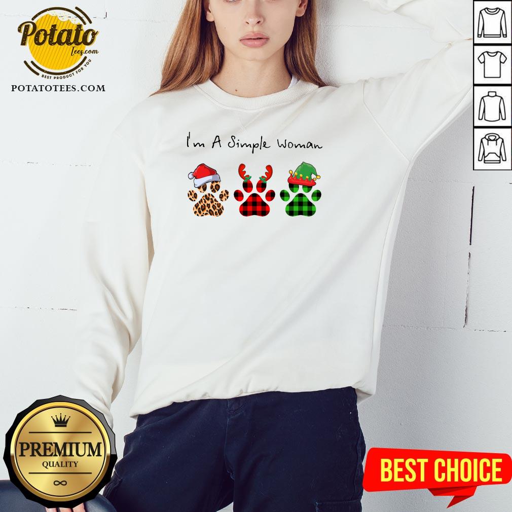 Great Plaid Paw Santa I’m A Simple Woman Christmas Shirt - Image 4