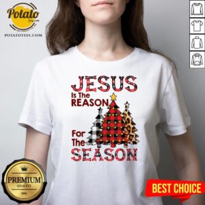 Alternative view of Hot Plaid Jesus Is The Reason For The Season Pine Christmas Shirt
