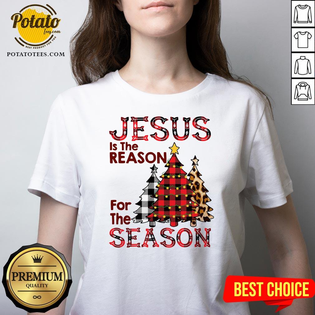 Hot Plaid Jesus Is The Reason For The Season Pine Christmas Shirt - Image 2
