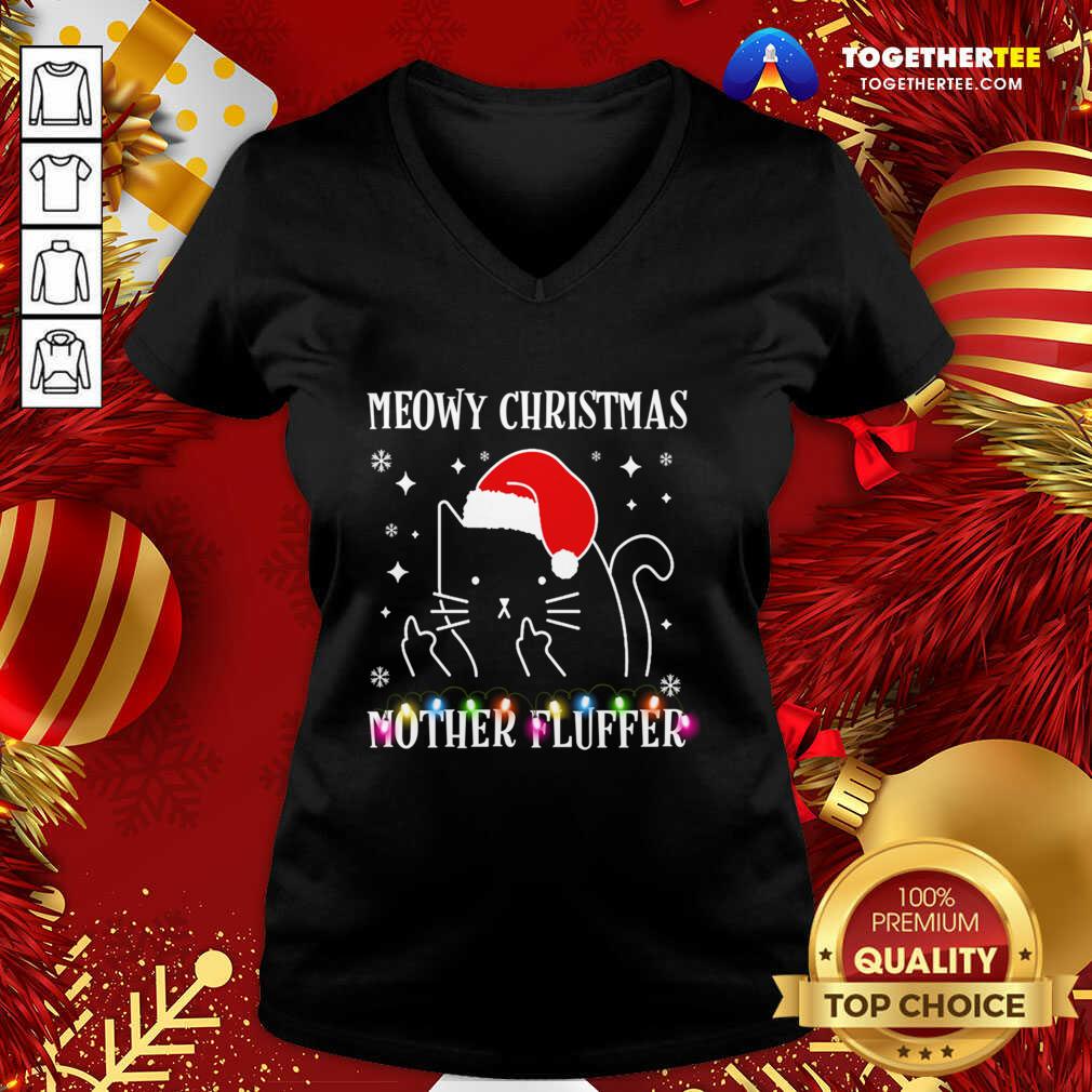 Beautiful Cat Santa Hat Meowy Catmas Mother Fluffer Shirt - Image 2
