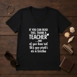 Alternative view of Hot If You Can Read This Thank A Teacher And Ef Yoo Kan Rid Ths Yoo Probi Ar A Teecha Shirt