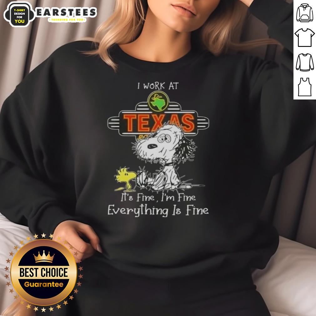 Funny Tired Snoopy And Woodstock I Work At Texas Roadhouse It's Fine I'm Fine Everything Is Fine T-Shirt - Image 5