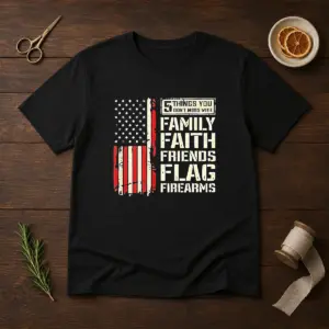 Premium 5 Things You Don'T Mess With Family Faith Friends Flag Firearms Shirt