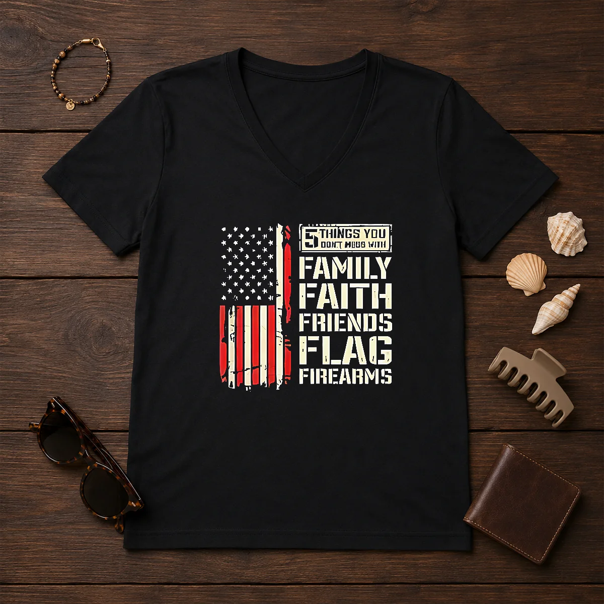 Premium 5 Things You Don'T Mess With Family Faith Friends Flag Firearms Shirt - Image 2