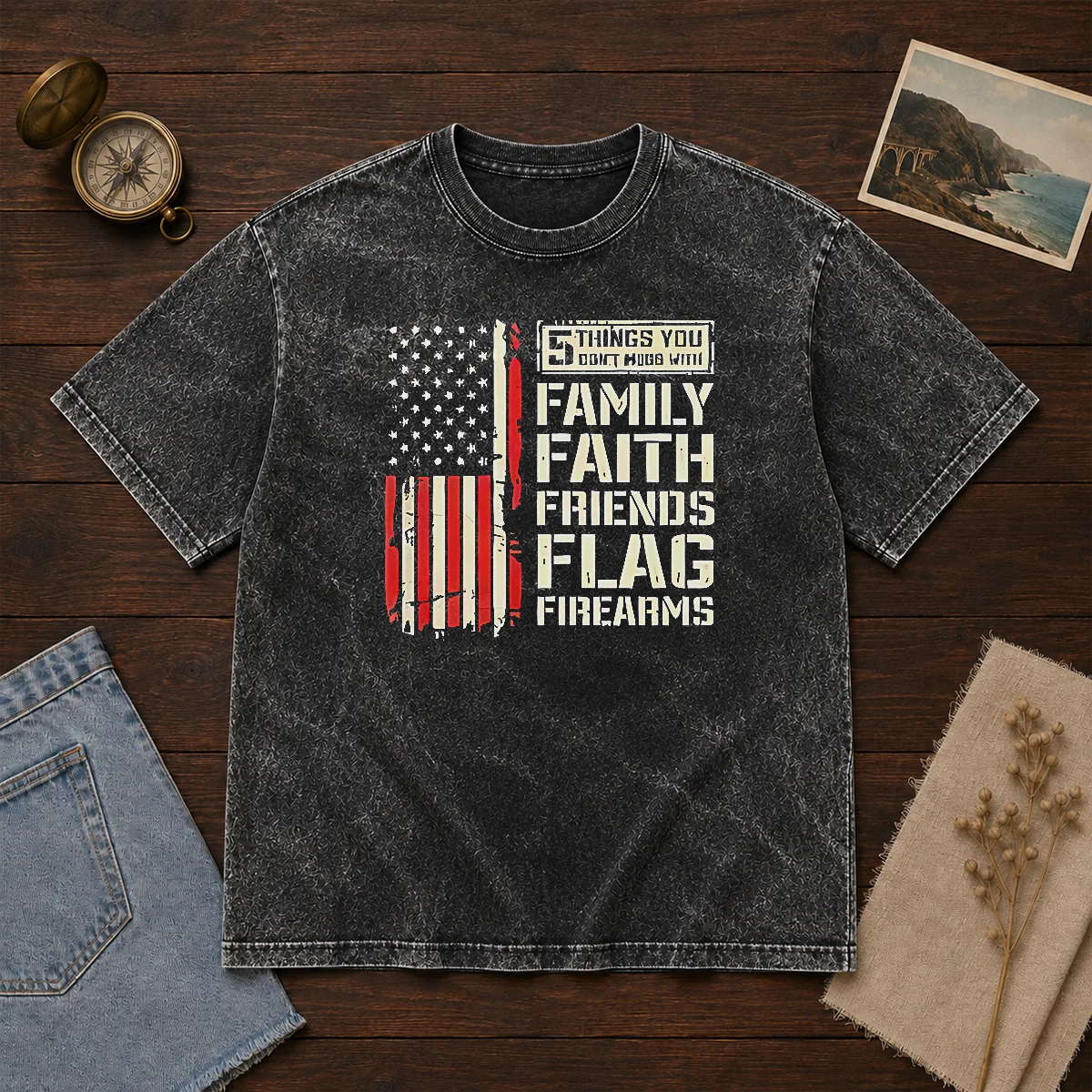 Premium 5 Things You Don'T Mess With Family Faith Friends Flag Firearms Shirt - Image 8