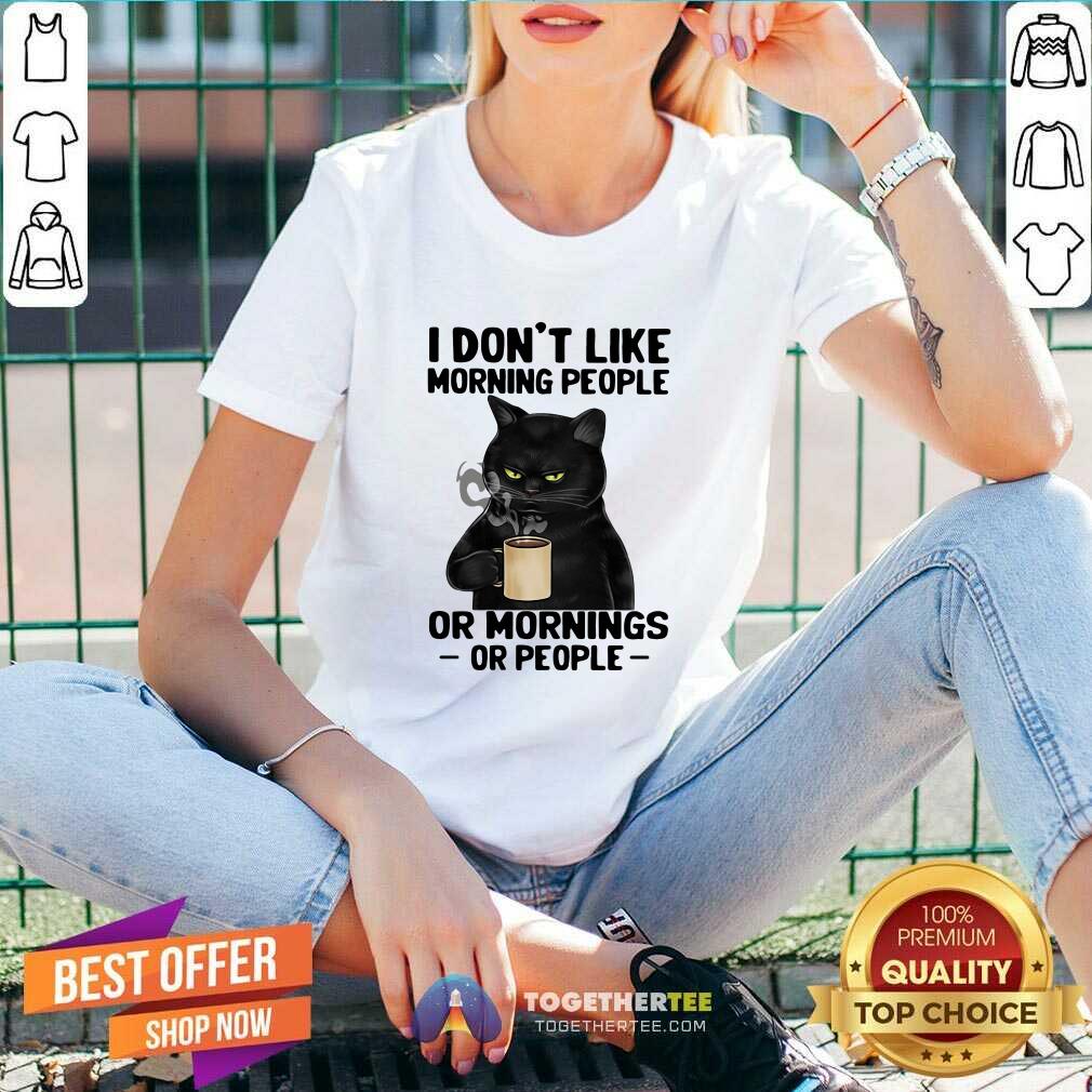 Top Black Cat I Do Not Like Morning People Shirt - Image 2