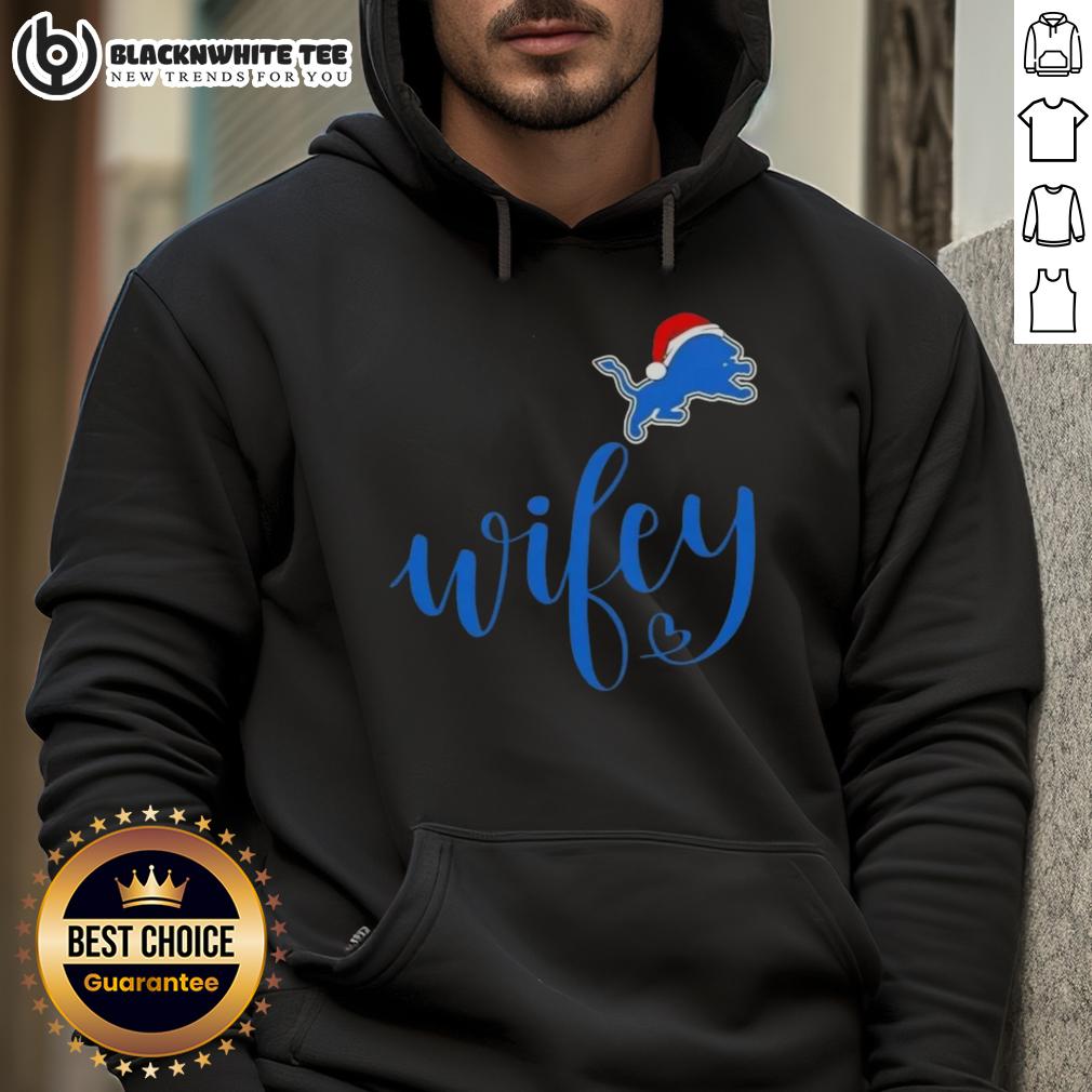 Good Wifey Detroit Lions Santa Hat Merry Christmas T-Shirt - Image 2