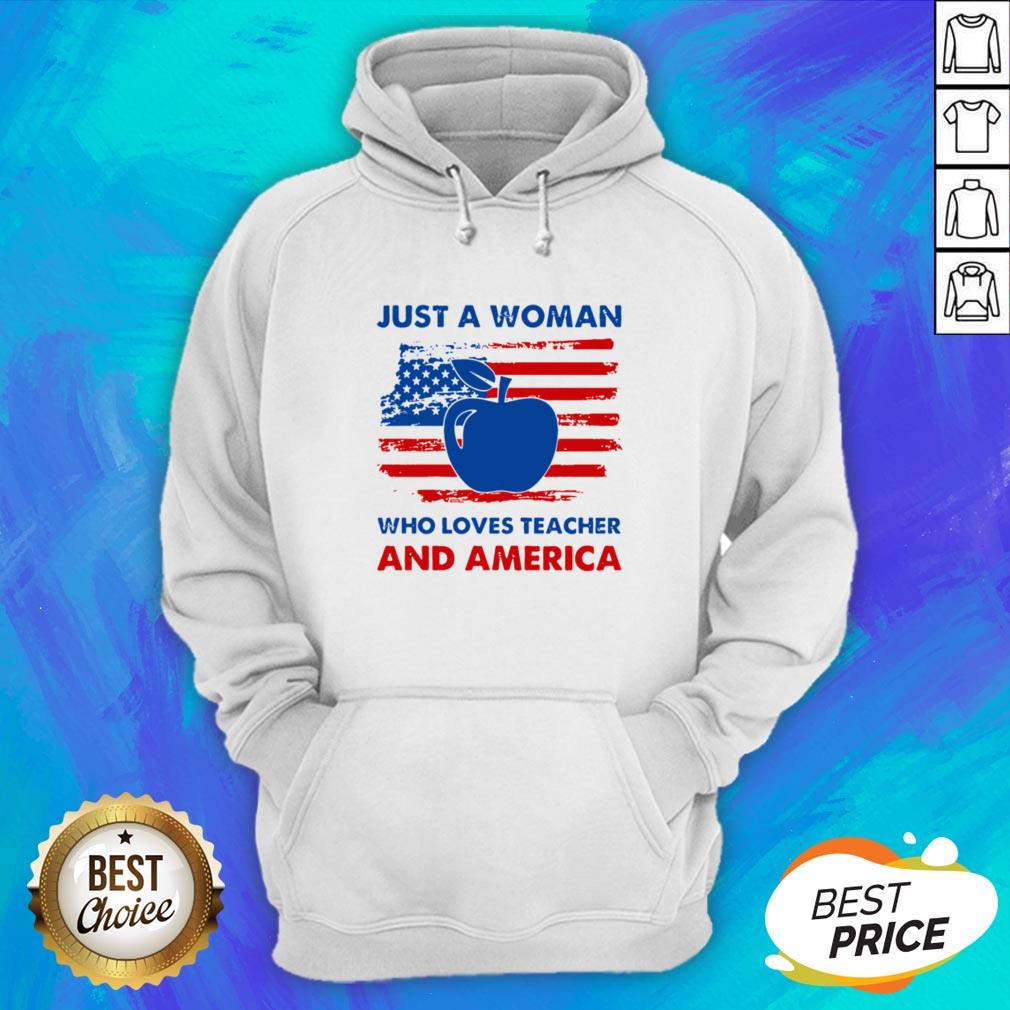 Official Apple Just A Woman Who Loves Teacher And America Shirt - Image 3