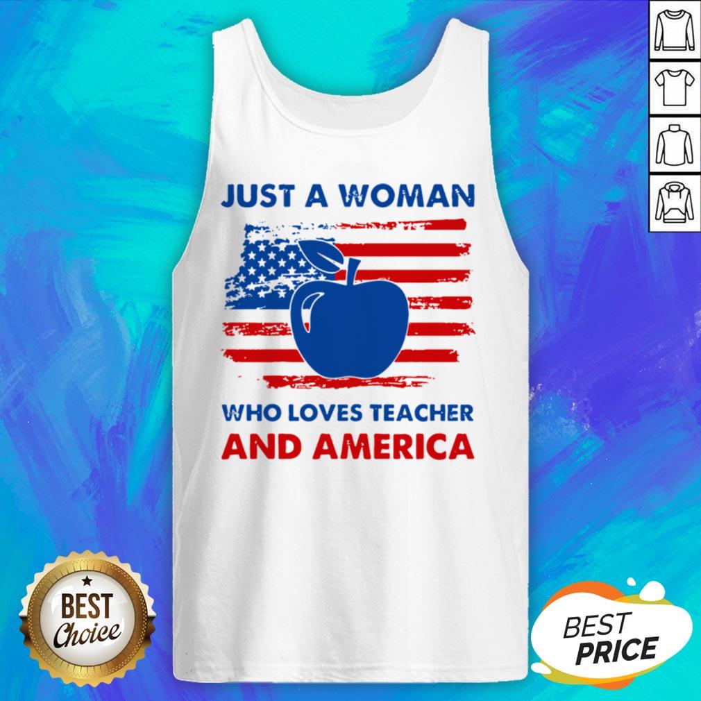 Official Apple Just A Woman Who Loves Teacher And America Shirt - Image 5