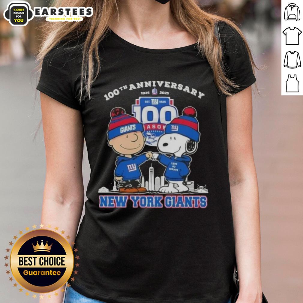 Awesome Charlie Brown X Snoopy 100th Anniversary 1925 2025 New York Giants Football T-Shirt - Image 3