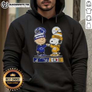 Alternative view of Cute Charlie Brown Fist Bump Snoopy Pennsylvania City Nittany Lions X Pittsburgh Steelers Skyline T-Shirt
