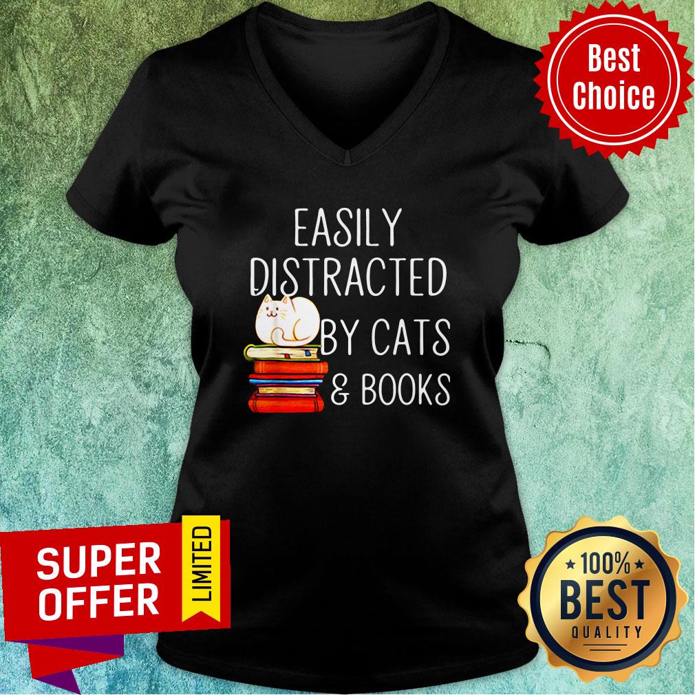 Nice Easily Distracted By Cats And Books Shirt - Image 2