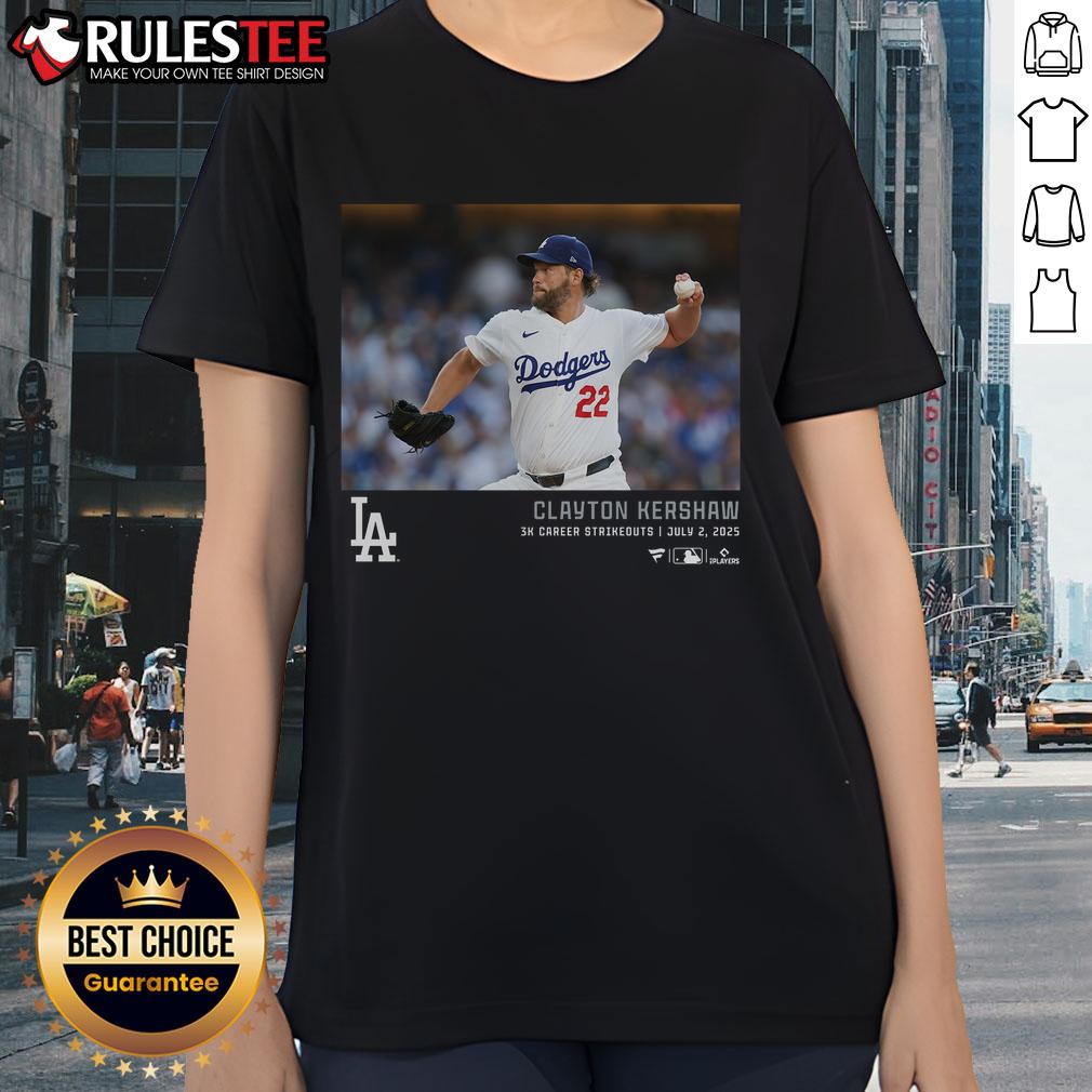 Official Los Angeles Dodgers Clayton Kershaw 3K Career Strikeouts T-Shirt - Image 3
