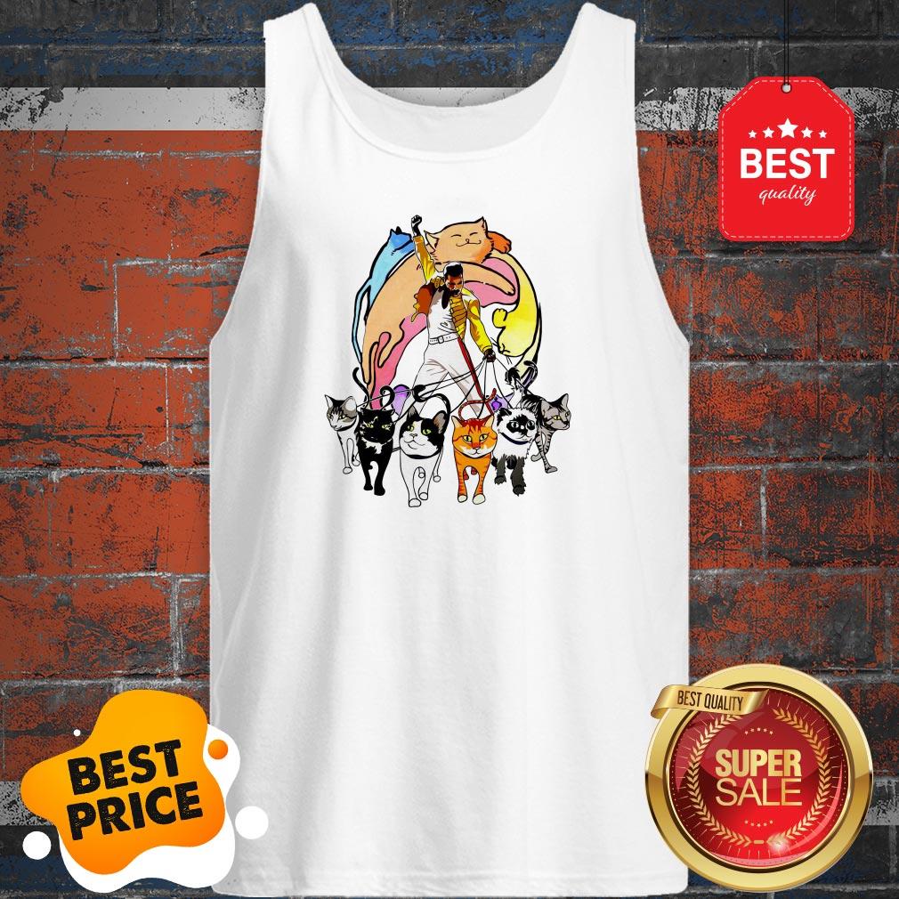 Cute Freddie Mercury With His Cat I Love Dad Shirt - Image 3
