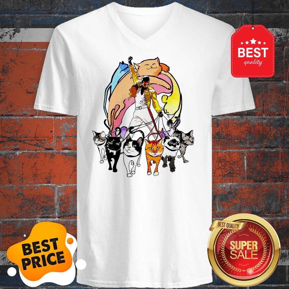 Cute Freddie Mercury With His Cat I Love Dad Shirt - Image 2