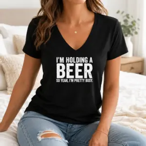 Alternative view of Hot Awesome I'm Holding A Beer So Year I'm Pretty Busy Shirt