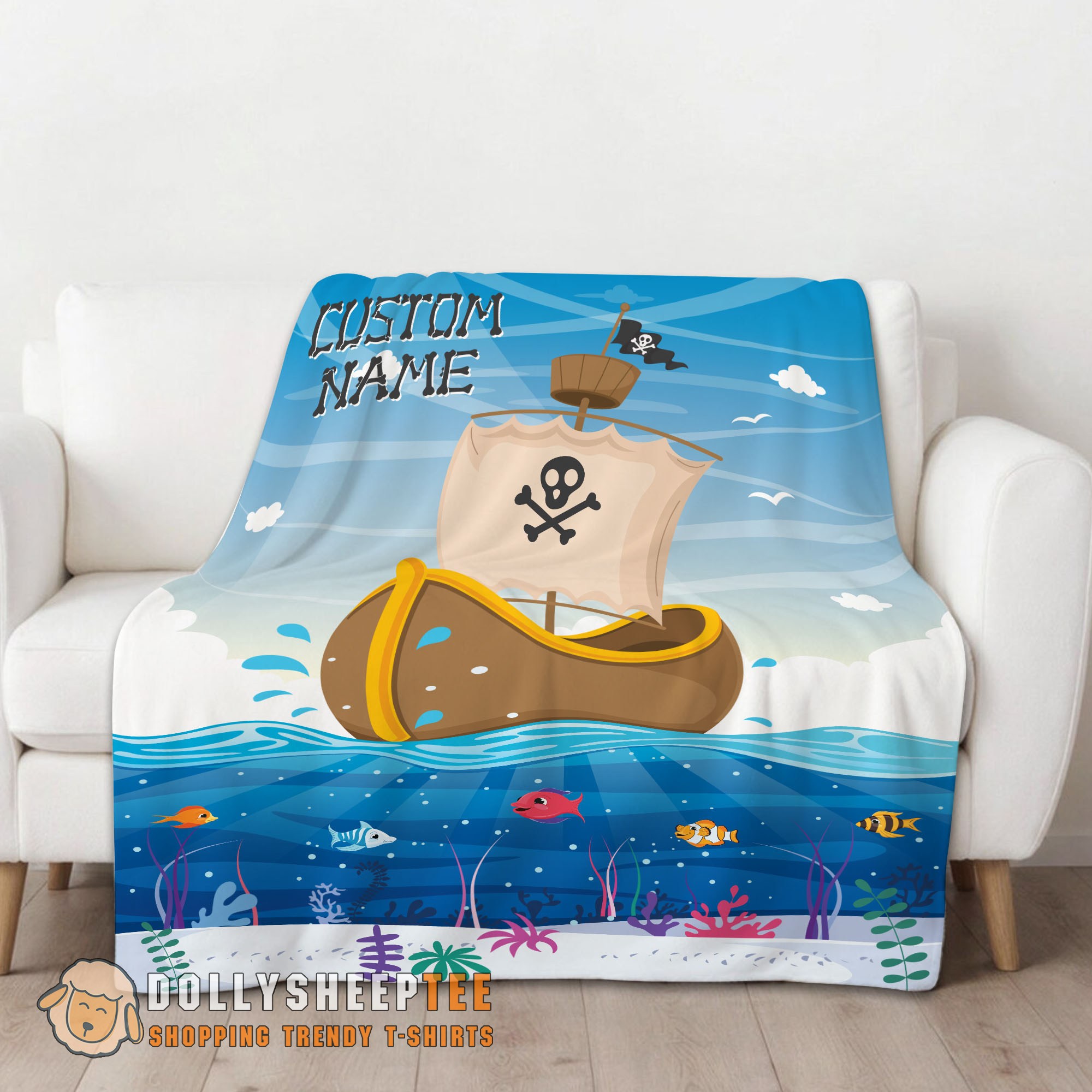 Official Top Pirate Ship At Sea Fish Underwater Blanket Fleece Customized Blanket - Image 2