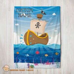 Official Top Pirate Ship At Sea Fish Underwater Blanket Fleece Customized Blanket