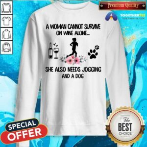 Alternative view of Woman Also Needs Jogging And A Dog Not Wine Shirt