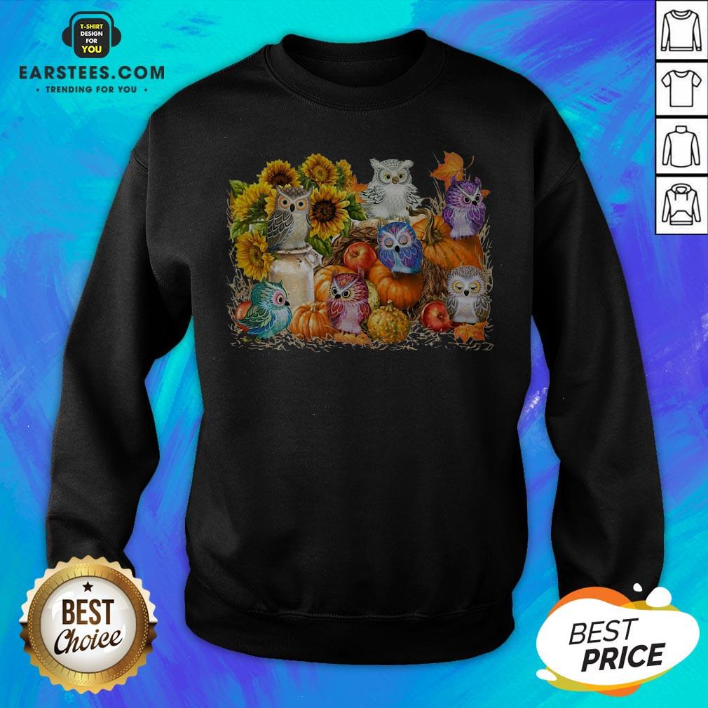 Top Owls Pumpkin Sunflower Halloween Shirt - Image 3