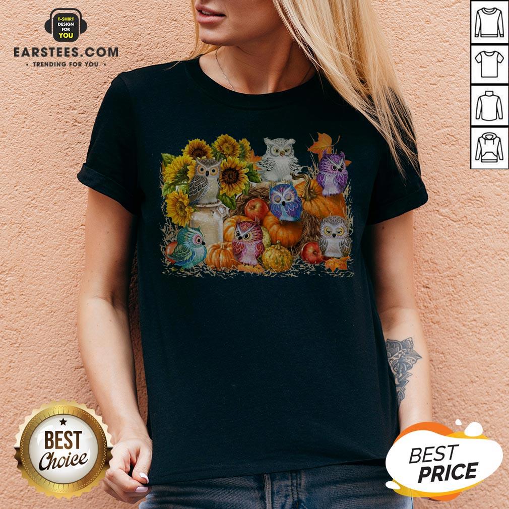 Top Owls Pumpkin Sunflower Halloween Shirt - Image 5