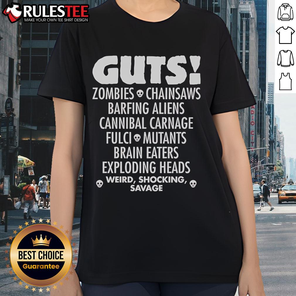 Top Guts Zombies Chainsaws Barfing Aliens Cannibal Carnage Fulci Mutans Brain Eaters Exploding Heads T-Shirt - Image 3