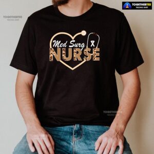 Alternative view of Med Surg Nurse Stethoscope Leopard T-Shirt