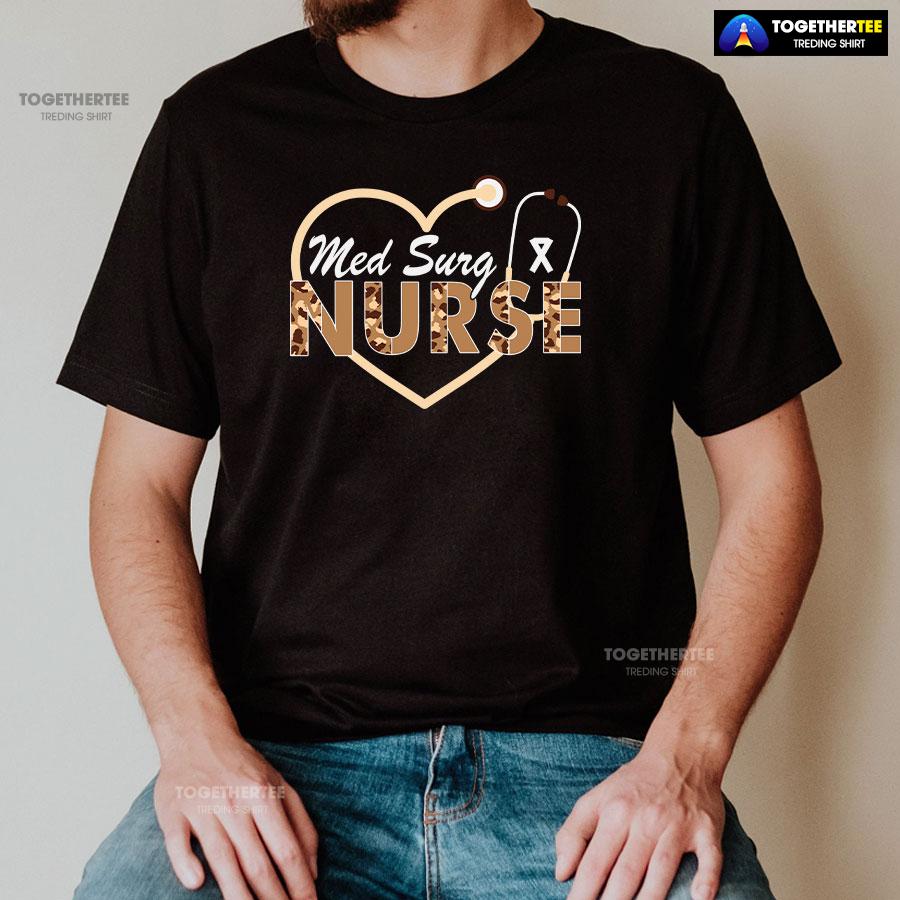 Med Surg Nurse Stethoscope Leopard T-Shirt - Image 2