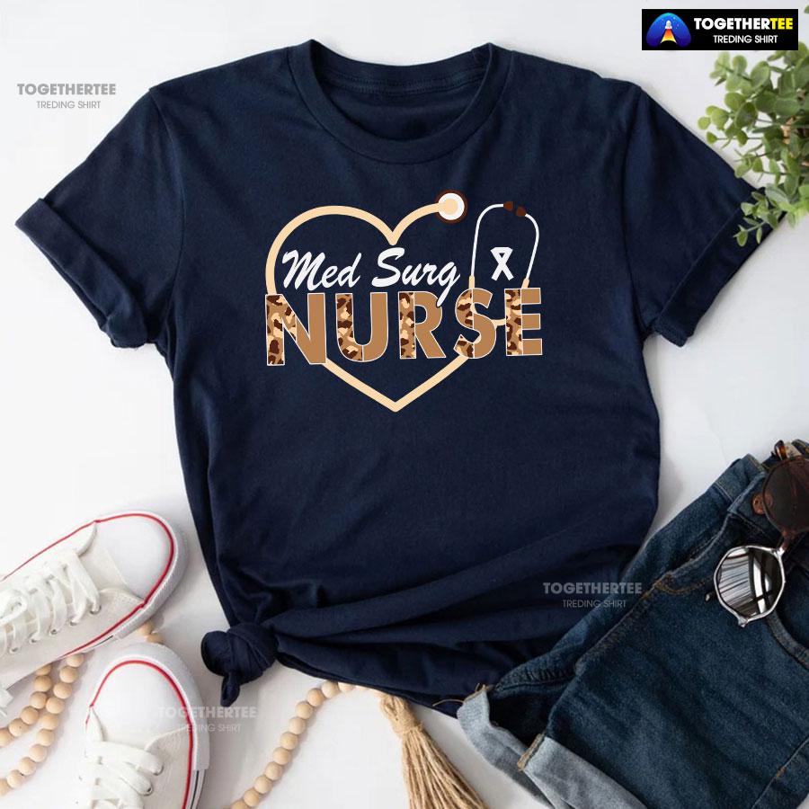 Med Surg Nurse Stethoscope Leopard T-Shirt - Image 5